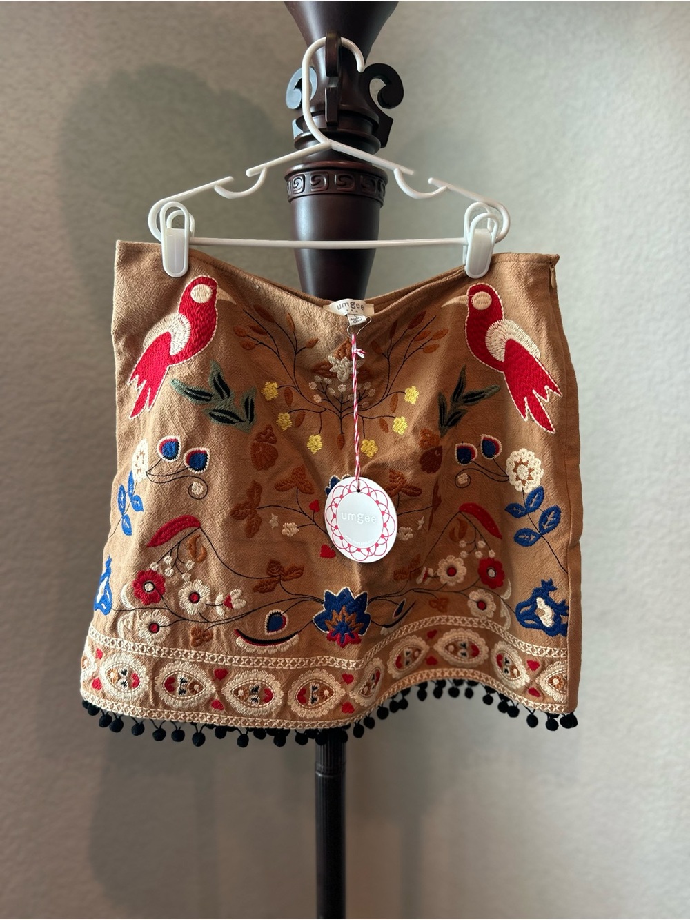 Umgee Tan Embroidered Boho Top with Yellow & Cream Floral Accents